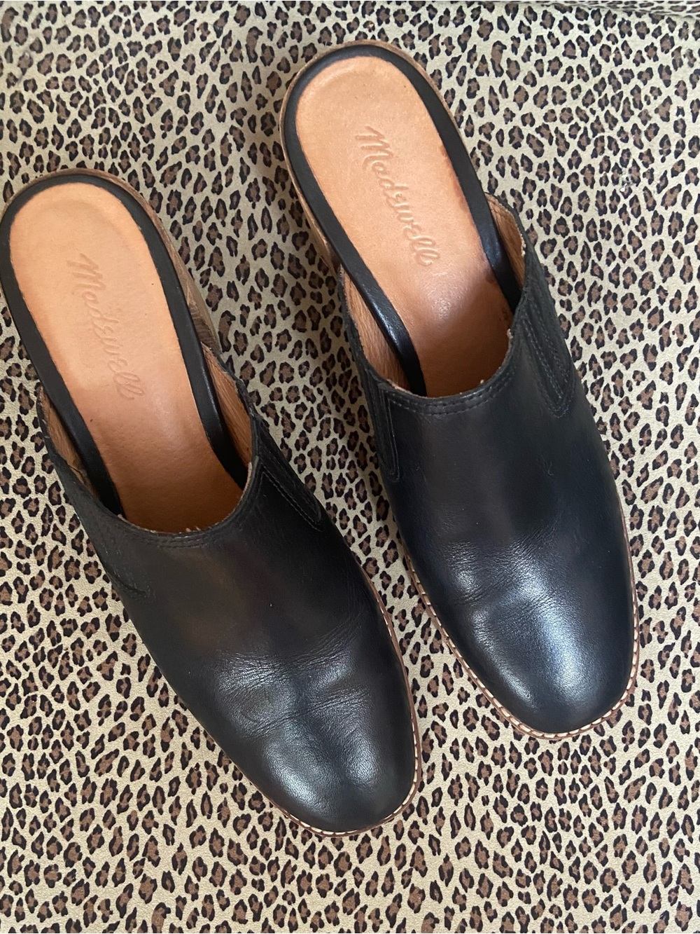 Madewell Black Leather Slip-On Mule with Tan Insole